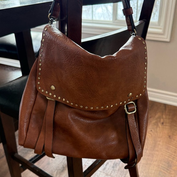 Jen & Co Handbags - Jen & Co Indigo Vegan Leather Backpack/Shoulder bag Light Brown/Tan w/ studs